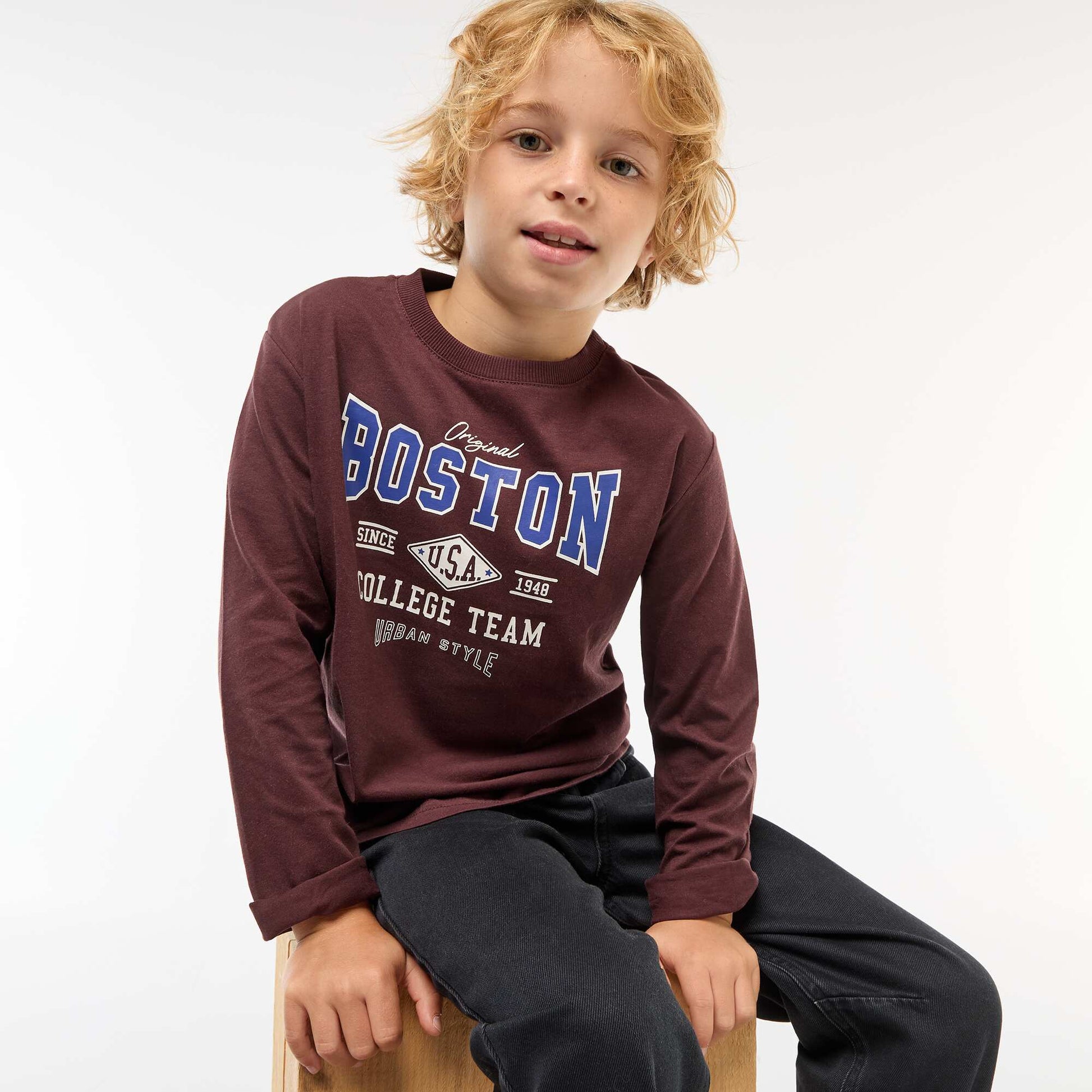 Printed long-sleeved T-shirt RED