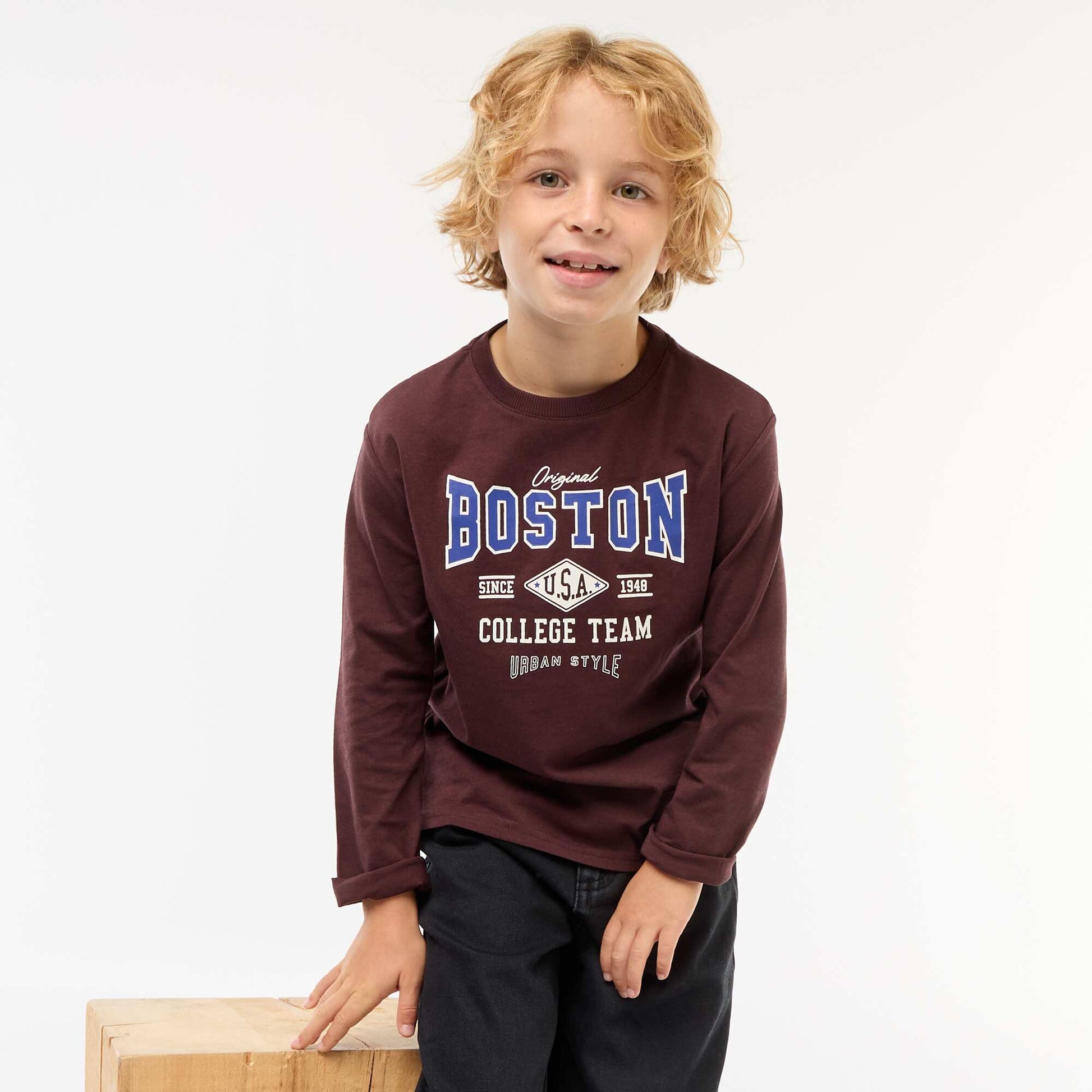 Printed long-sleeved T-shirt RED