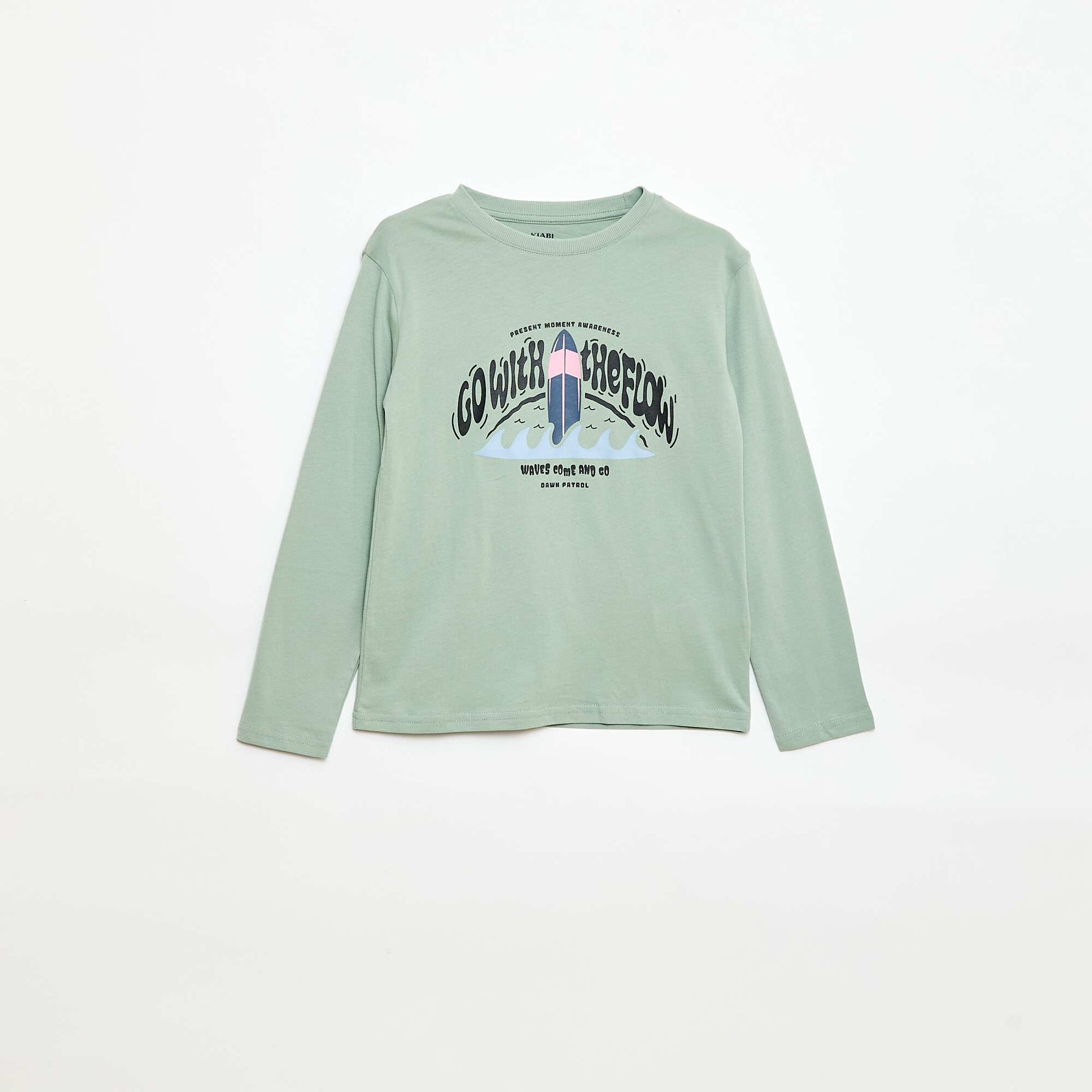 Printed long-sleeved T-shirt GREEN