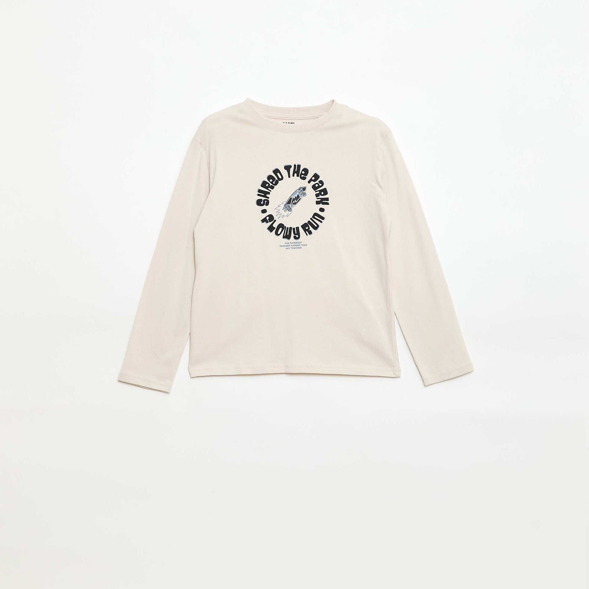Printed long-sleeved T-shirt BEIGE