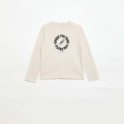 Printed long-sleeved T-shirt BEIGE