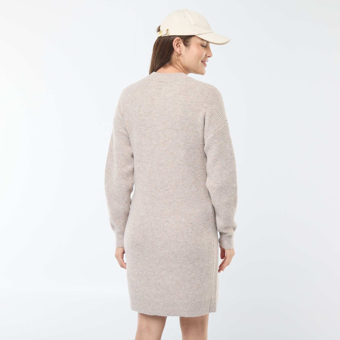 Nursing sweater dress with button fastening BEIGE