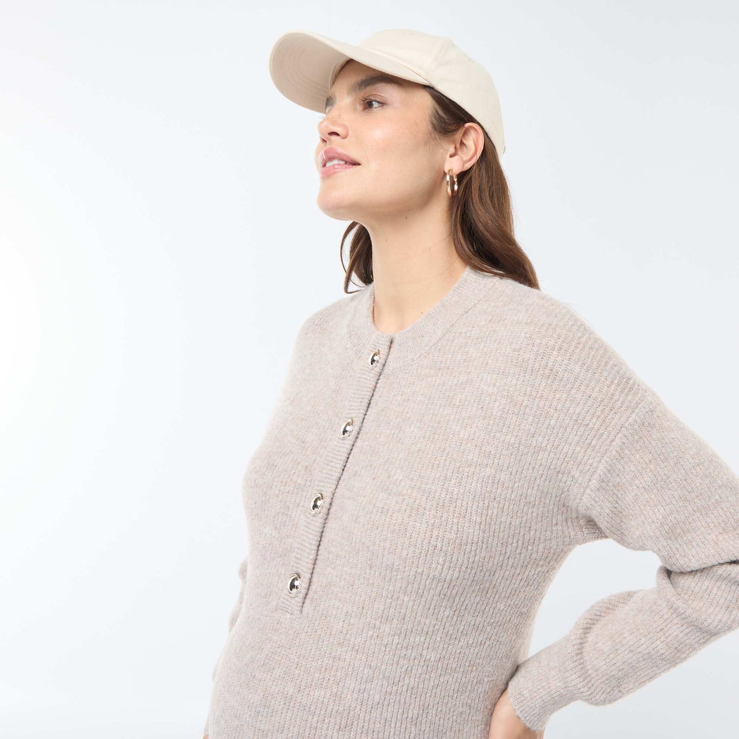 Nursing sweater dress with button fastening BEIGE