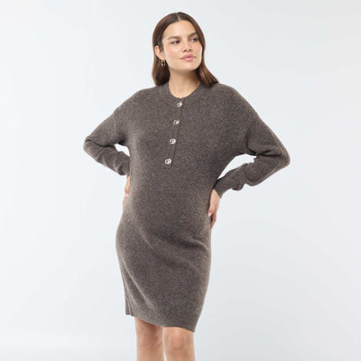 Nursing sweater dress with button fastening BROWN