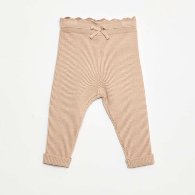 Ribbed Leggings with Decorative Bow BEIGE