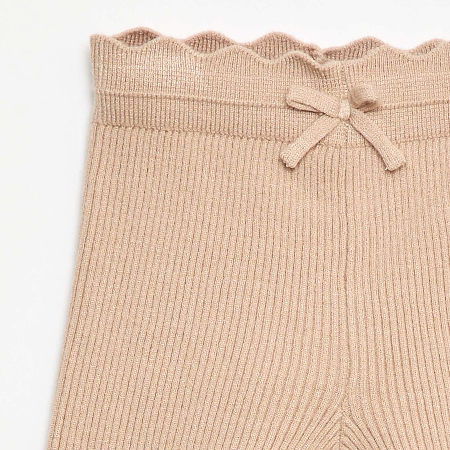 Ribbed Leggings with Decorative Bow BEIGE