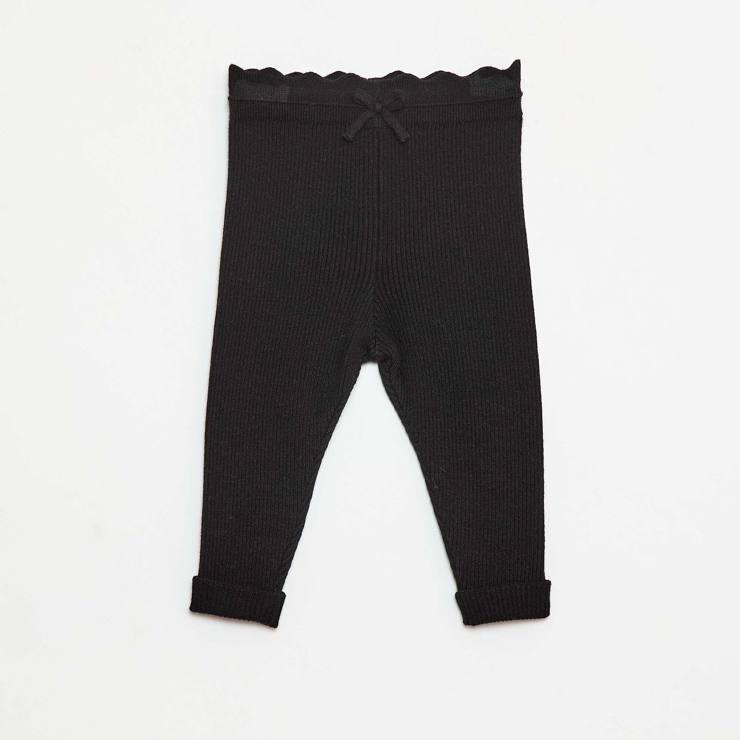 Ribbed Leggings with Decorative Bow BLACK