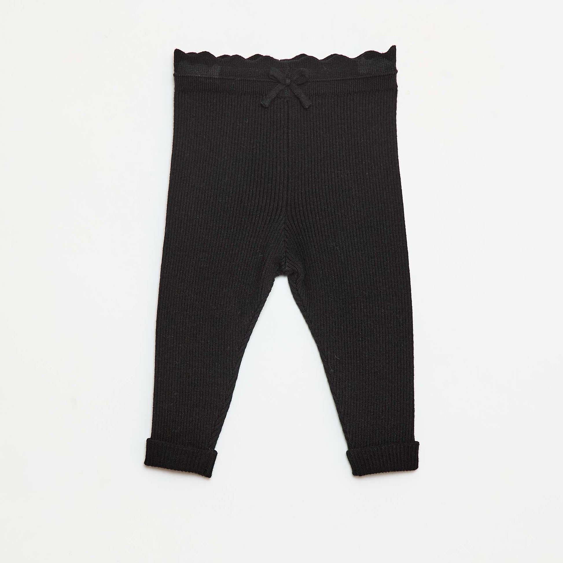 Ribbed Leggings with Decorative Bow BLACK