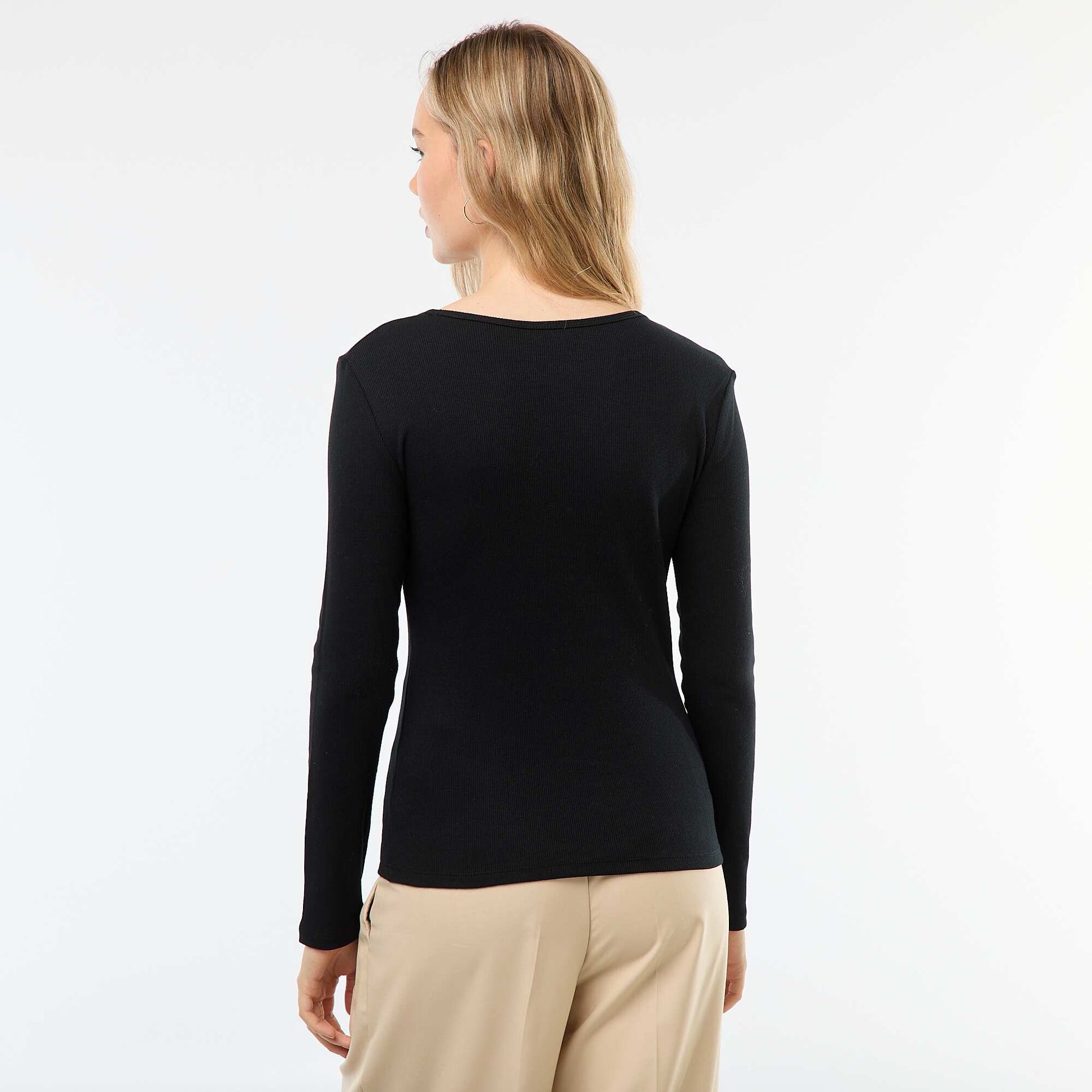 Long-Sleeved Ribbed T-Shirt BLACK