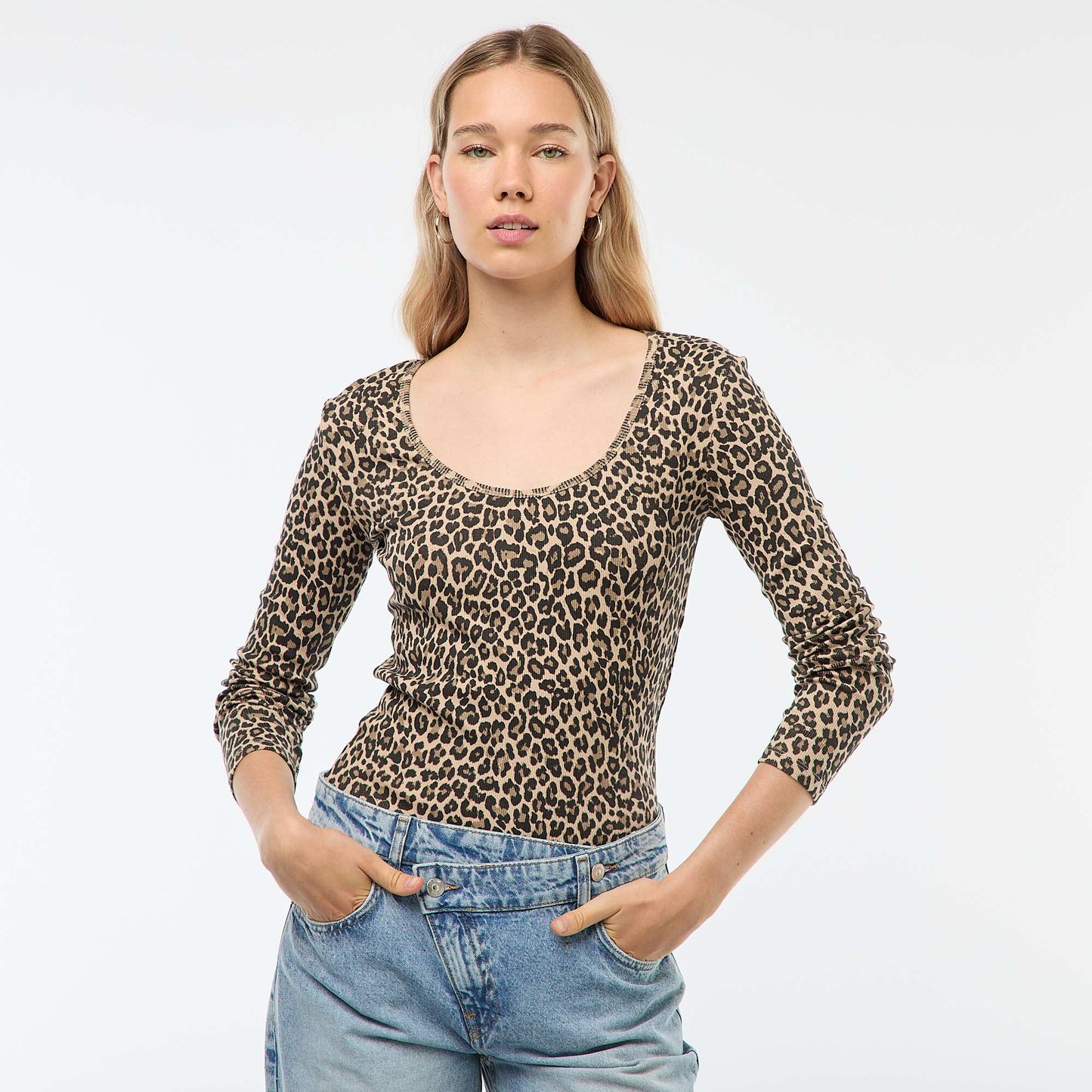 Long-Sleeved Ribbed T-shirt BEIGE