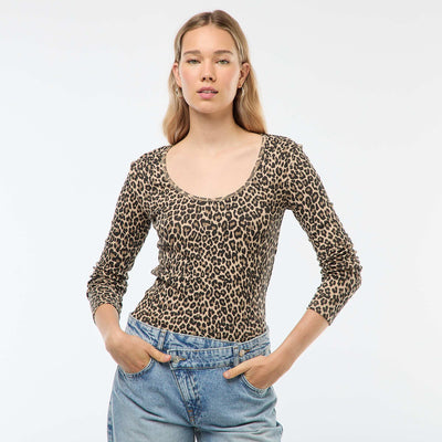 Long-Sleeved Ribbed T-shirt BEIGE