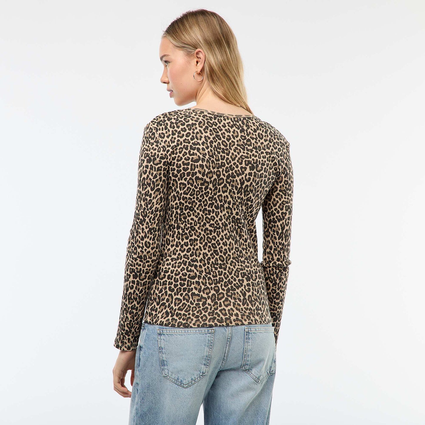 Long-Sleeved Ribbed T-shirt BEIGE
