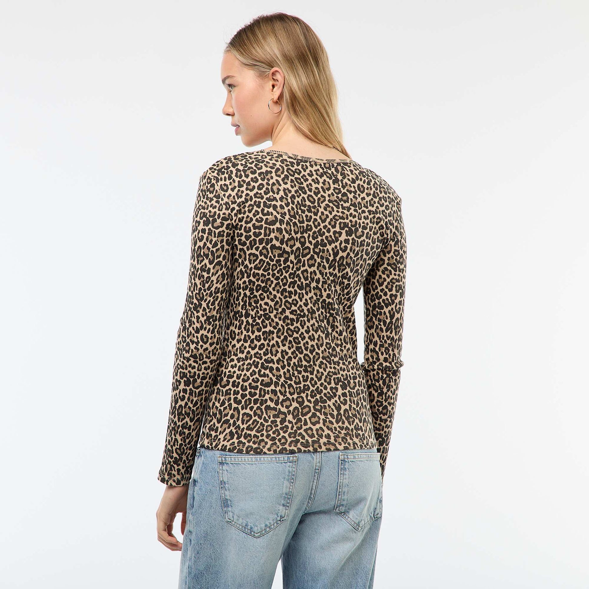 Long-Sleeved Ribbed T-shirt BEIGE