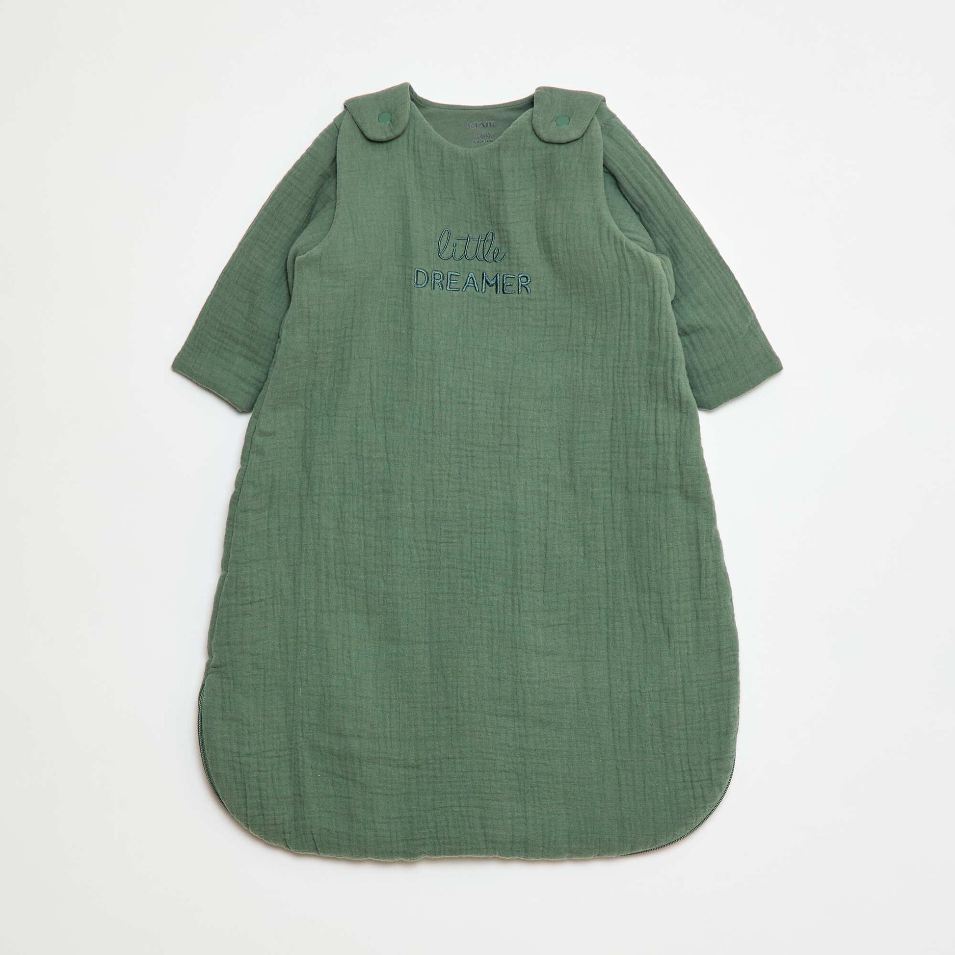 Cotton Gauze Sleeping Bag with Detachable Sleeves TOG 2.5 GREEN