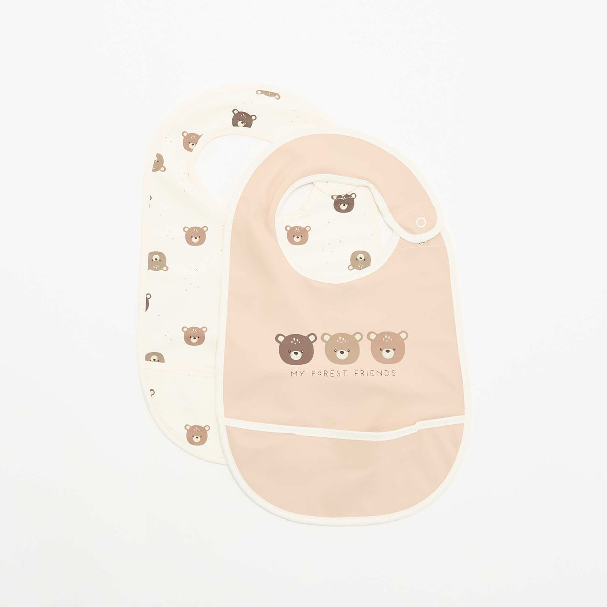 Set of 2 waterproof bibs with print BEIGE