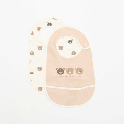 Set of 2 waterproof bibs with print BEIGE