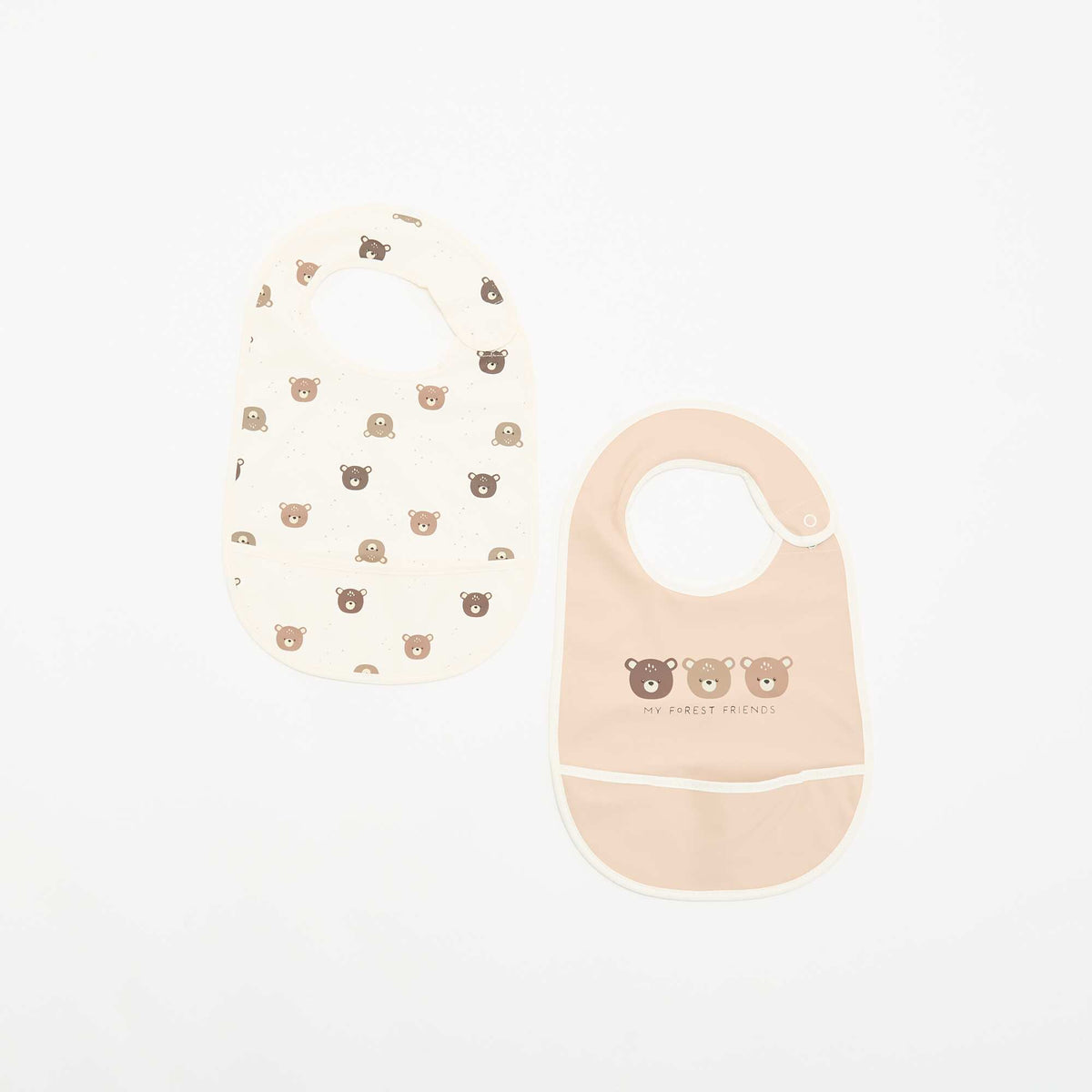 Set of 2 waterproof bibs with print BEIGE