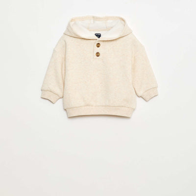 Hooded Sweatshirt with Buttons and Warm Lining BEIGE