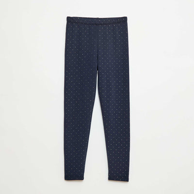 Warm Leggings with Velour Interior Print BLUE