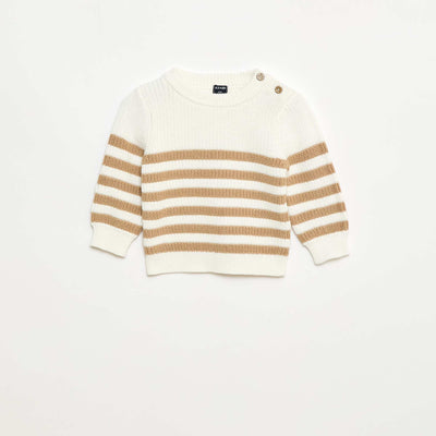 Striped Cotton Sweater BEIGE