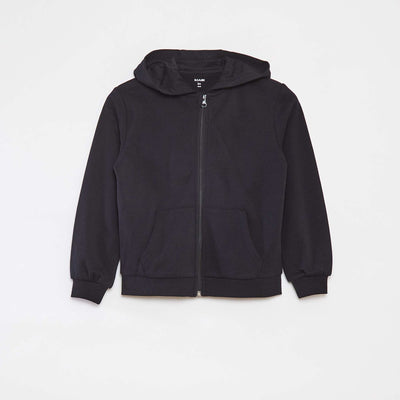 Plain zip-up hooded sweatshirt BLACK