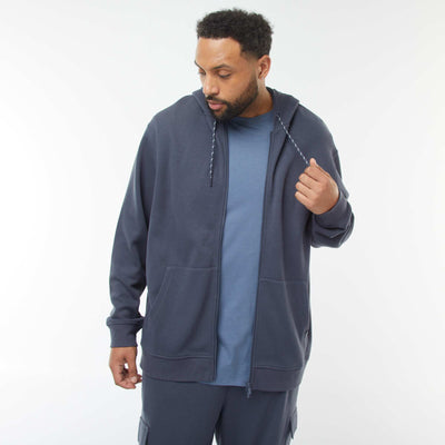 Piqué Knit Zip-Up Hoodie BLUE