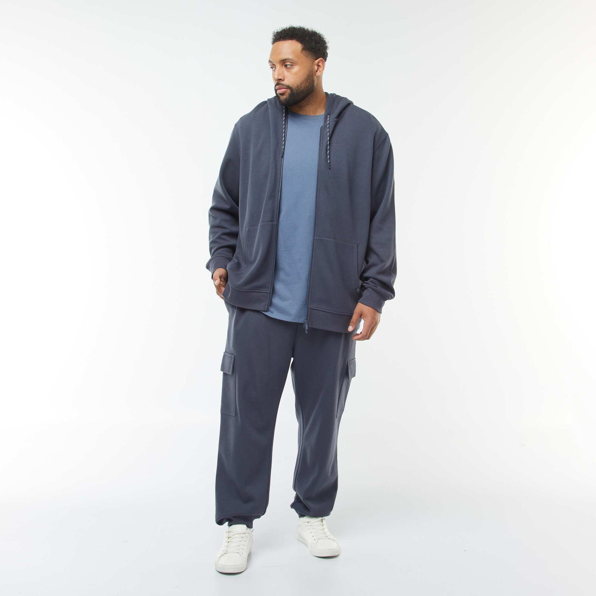 Piqué Knit Zip-Up Hoodie BLUE
