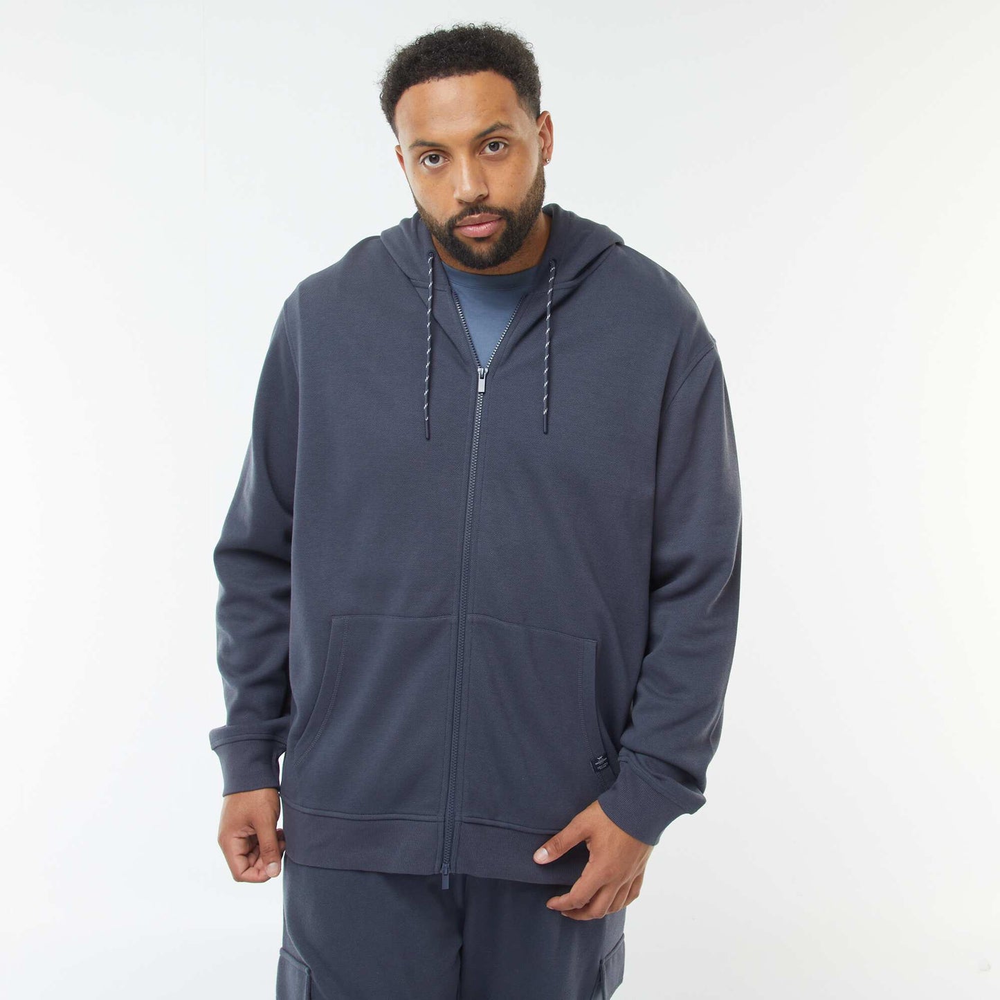 Piqué Knit Zip-Up Hoodie BLUE