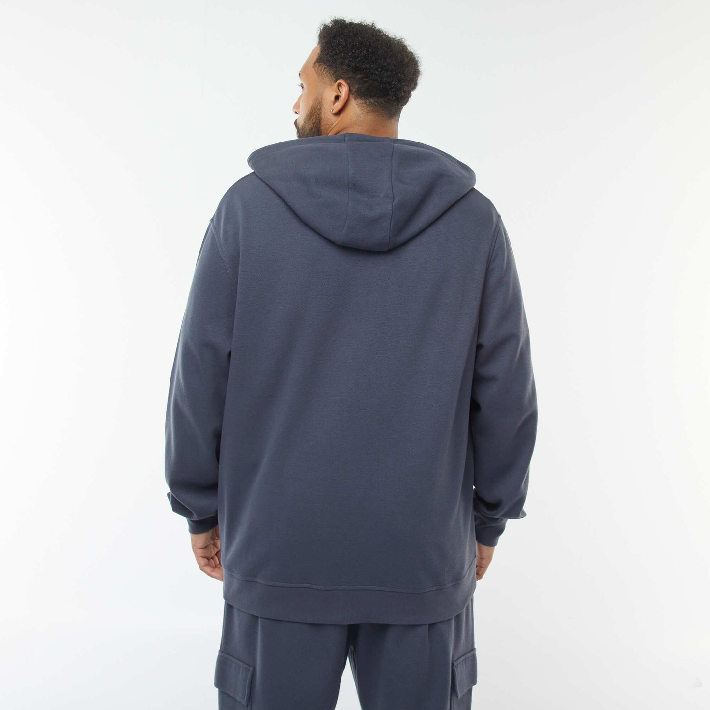 Piqué Knit Zip-Up Hoodie BLUE