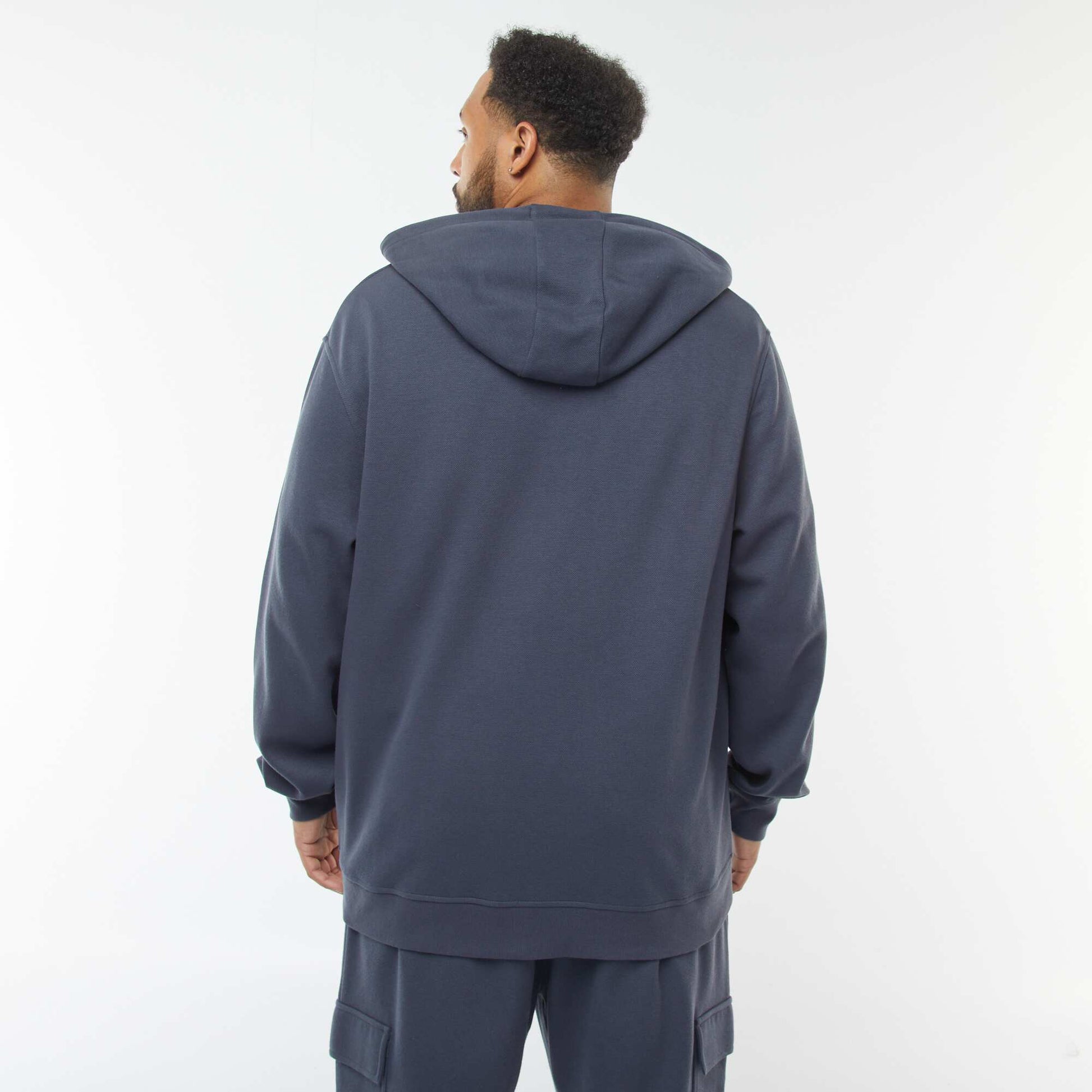 Piqué Knit Zip-Up Hoodie BLUE