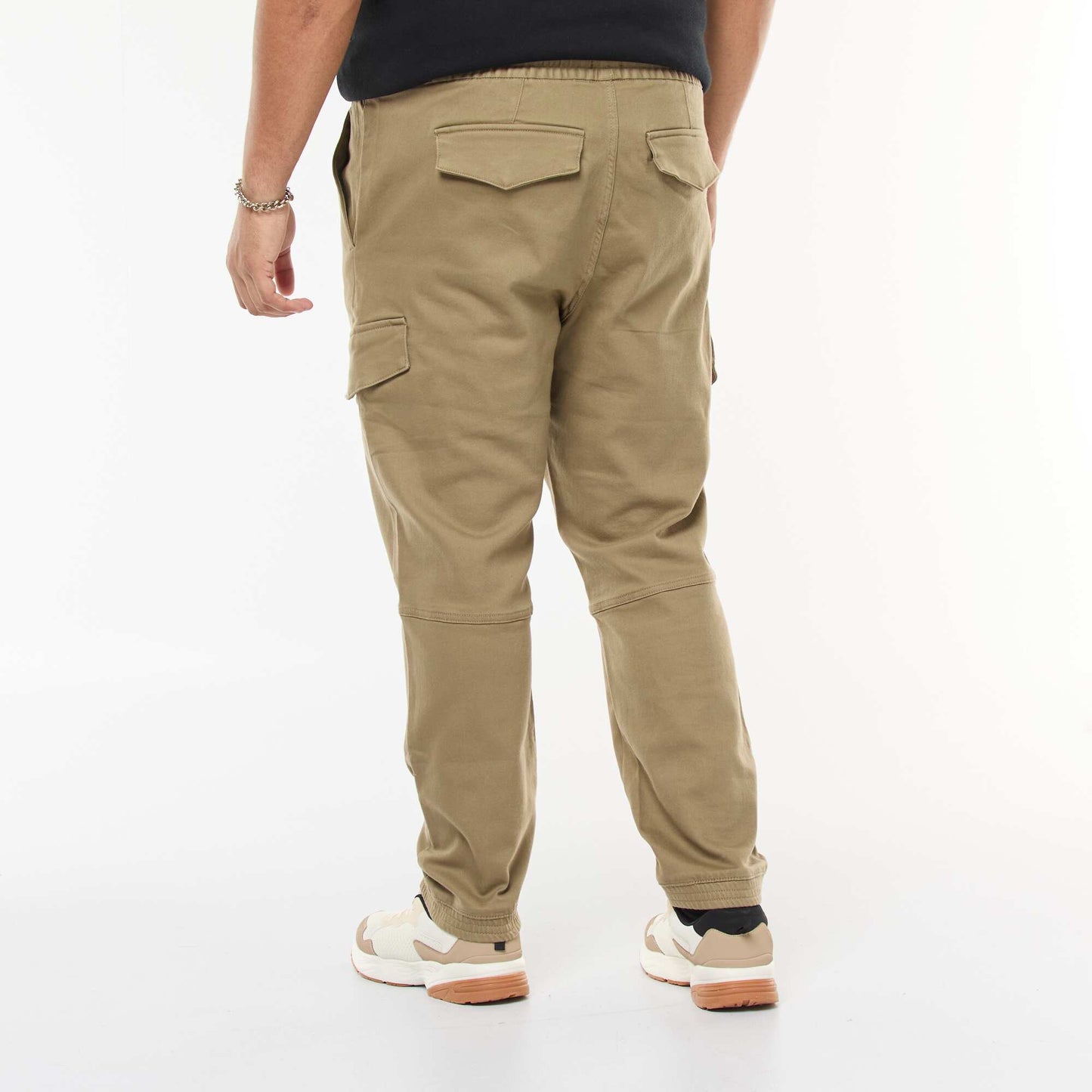 Plain Multi-Pocket Trousers with Elasticated Waistband GREEN