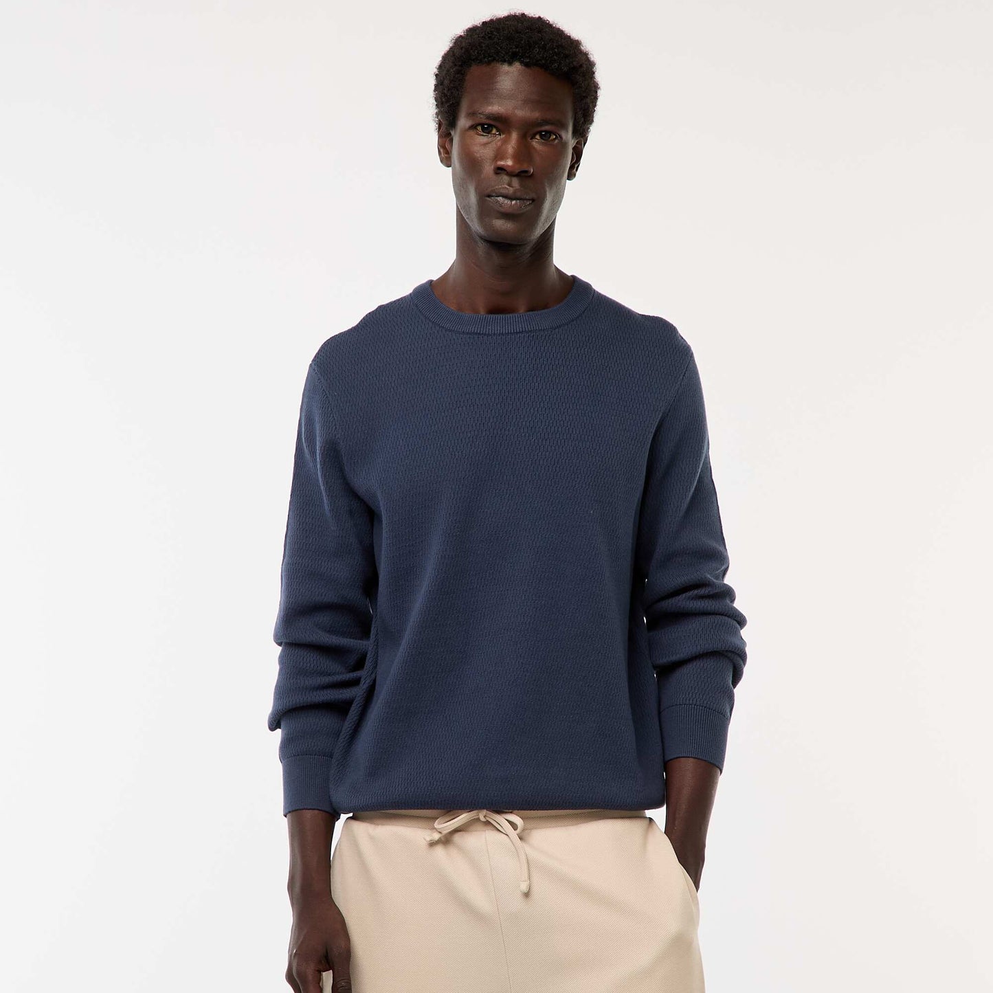 Textured Knit Crew Neck Sweater BLUE