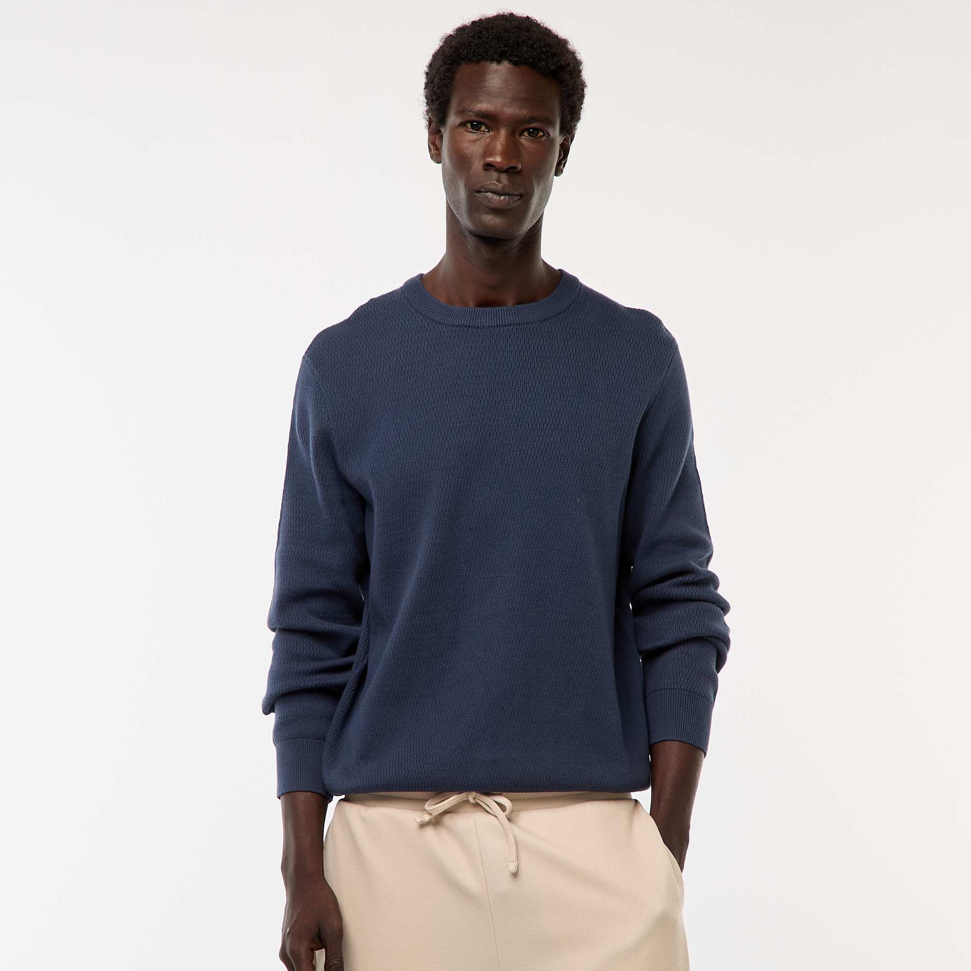 Textured Knit Crew Neck Sweater BLUE
