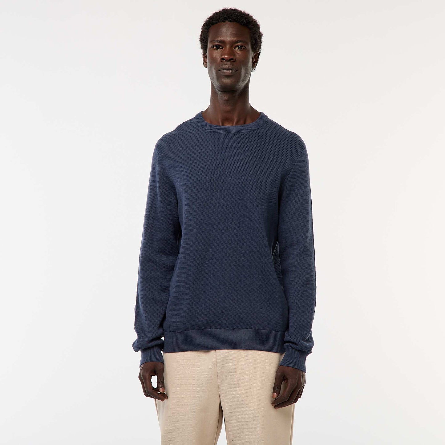 Textured Knit Crew Neck Sweater BLUE