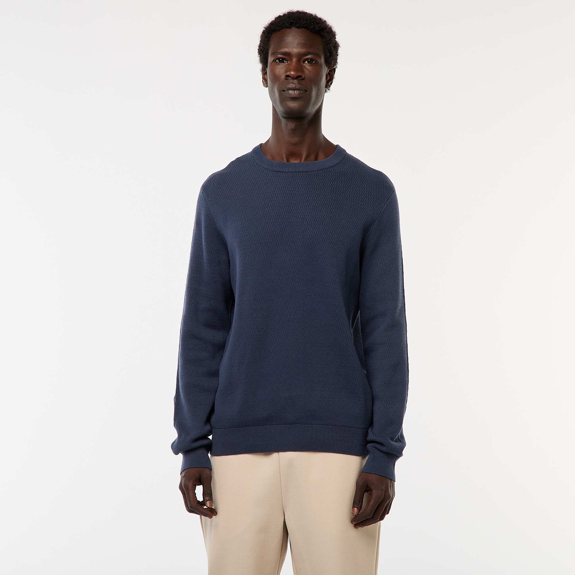 Textured Knit Crew Neck Sweater BLUE