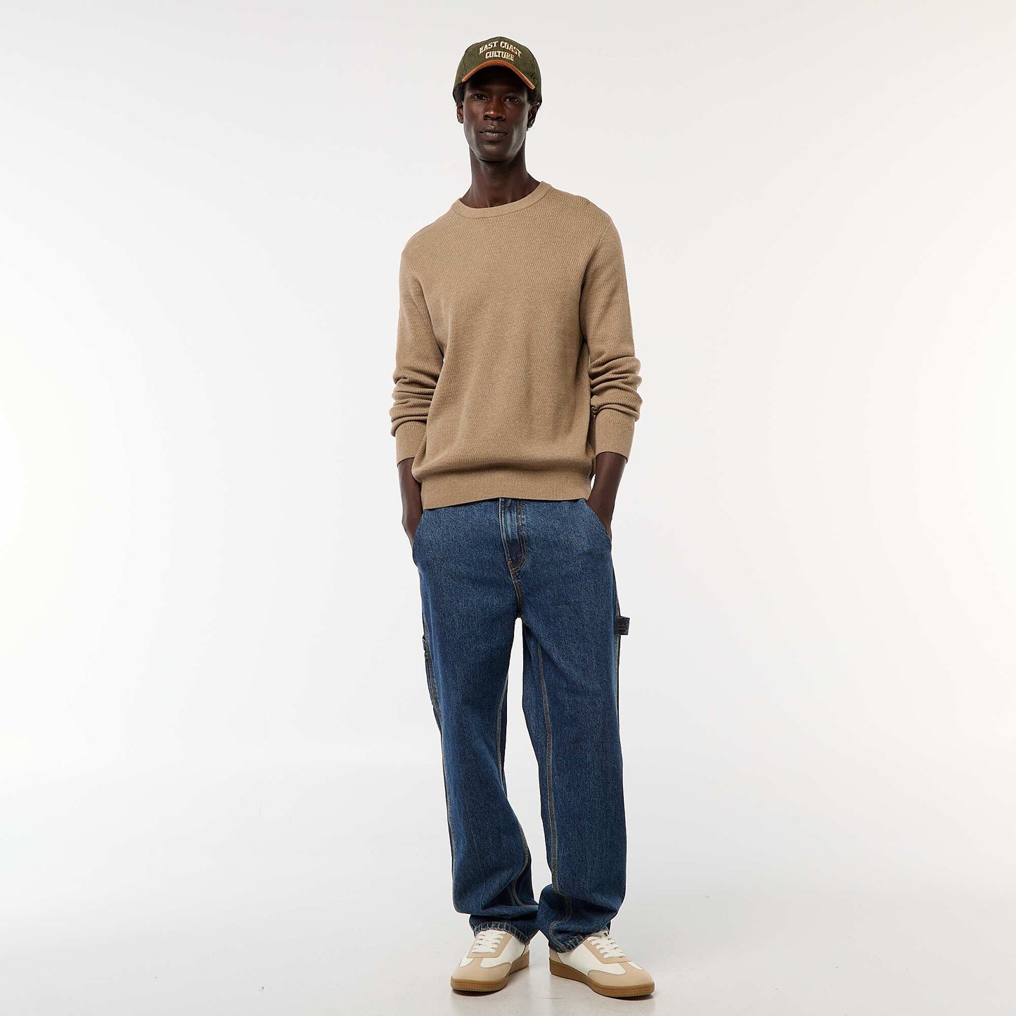 Textured Knit Crew Neck Sweater BROWN