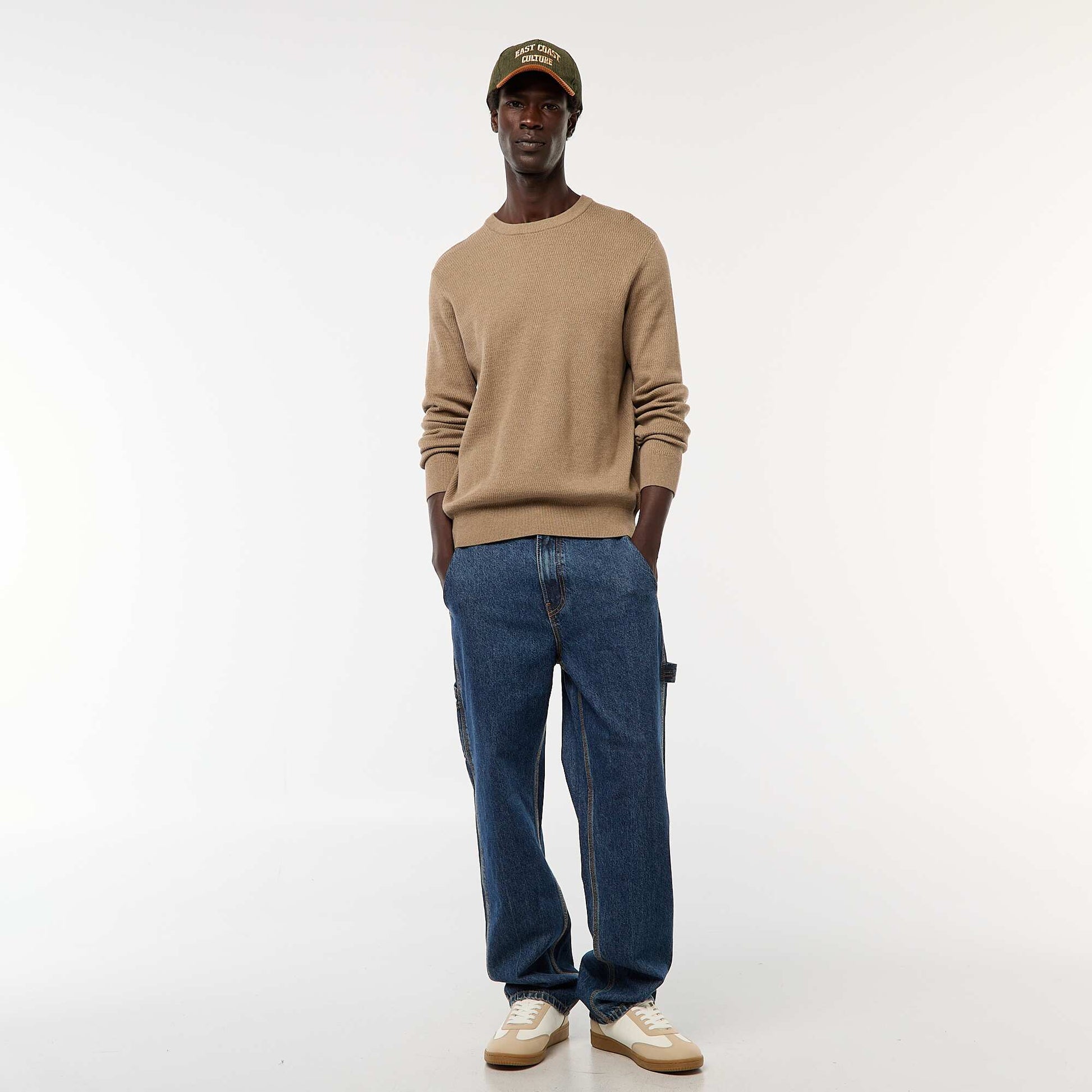 Textured Knit Crew Neck Sweater BROWN