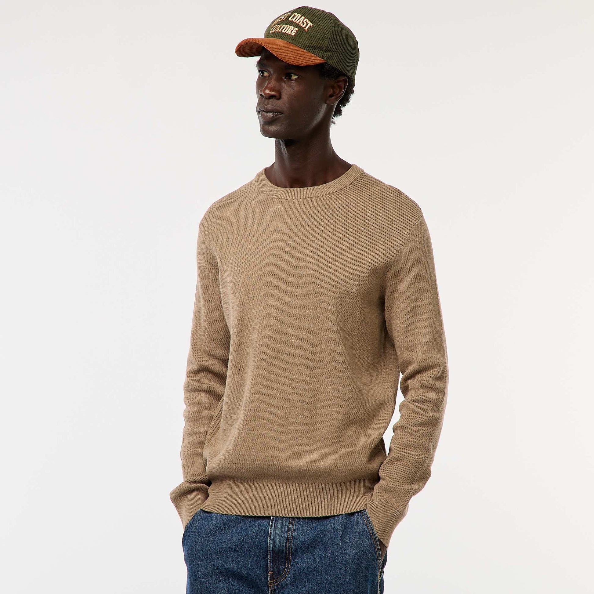 Textured Knit Crew Neck Sweater BROWN