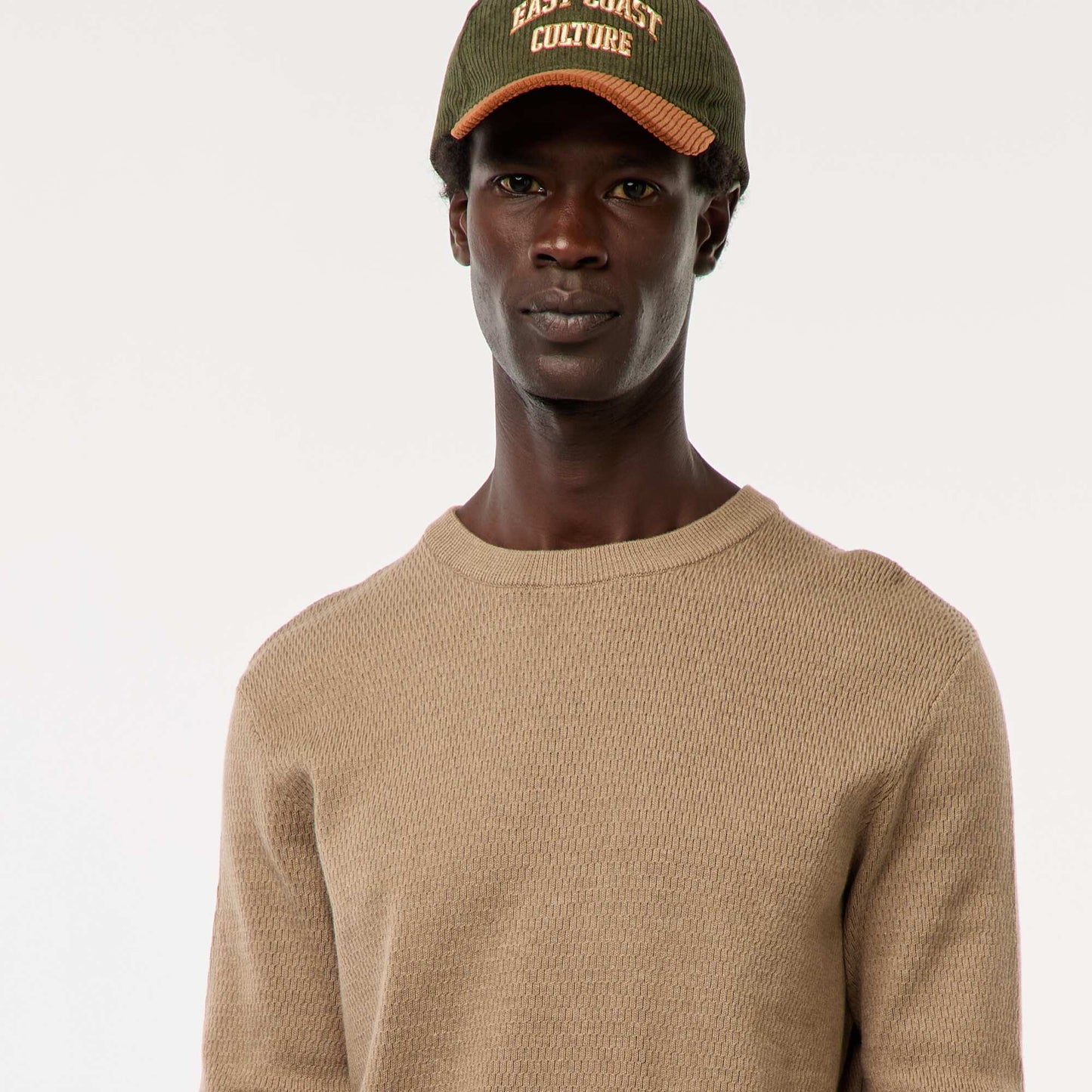 Textured Knit Crew Neck Sweater BROWN
