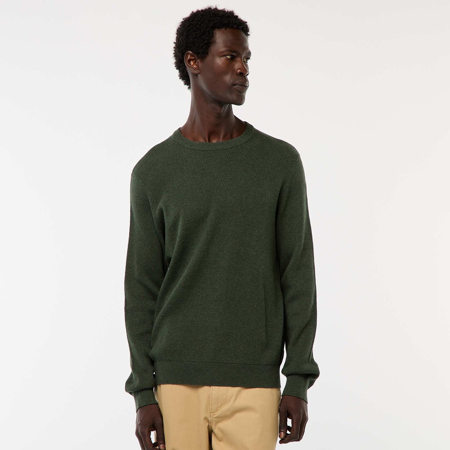Textured Knit Crew Neck Sweater KHAKI