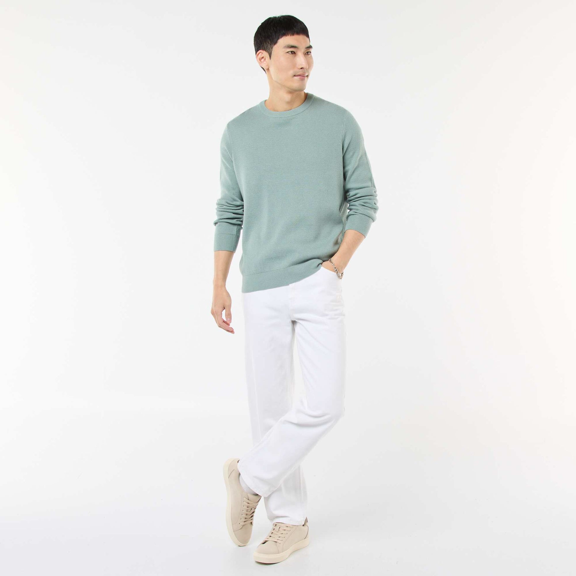 Textured Knit Crew Neck Sweater BLUE