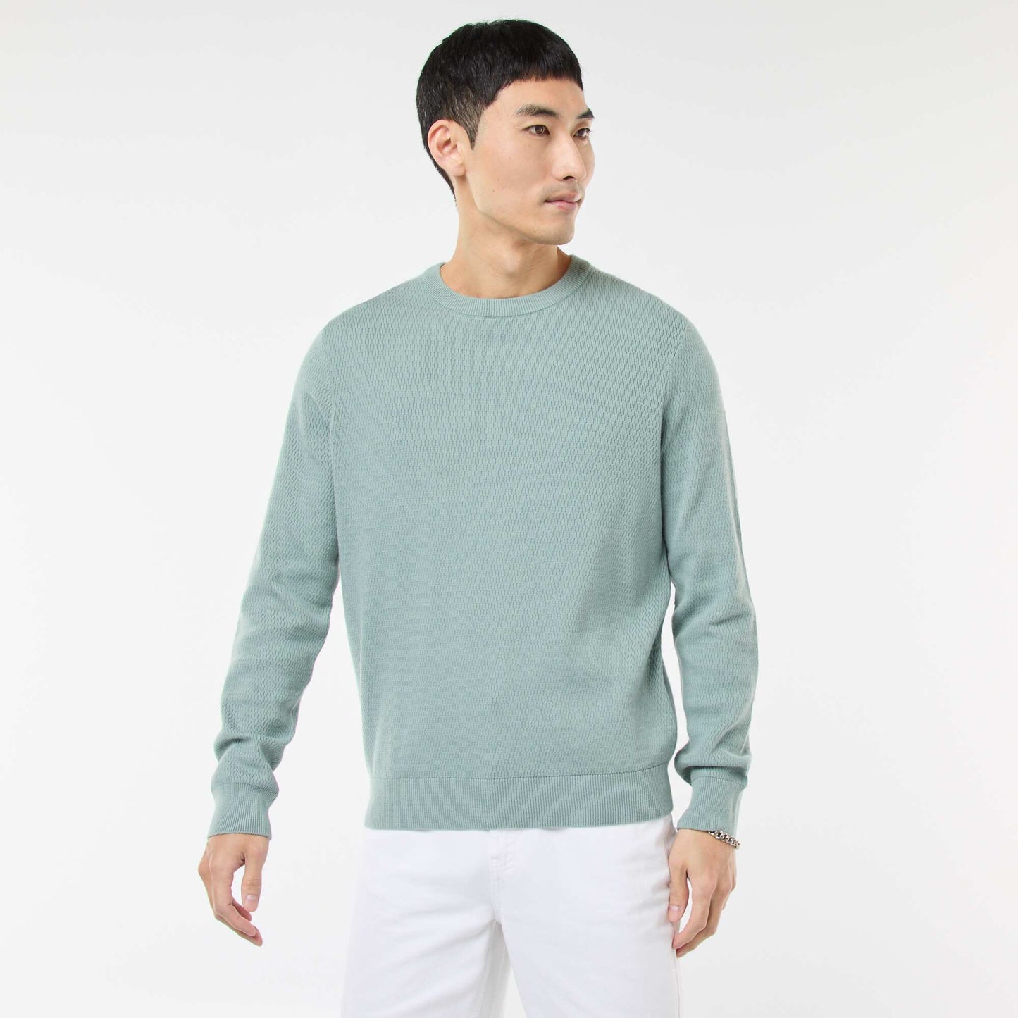 Textured Knit Crew Neck Sweater BLUE