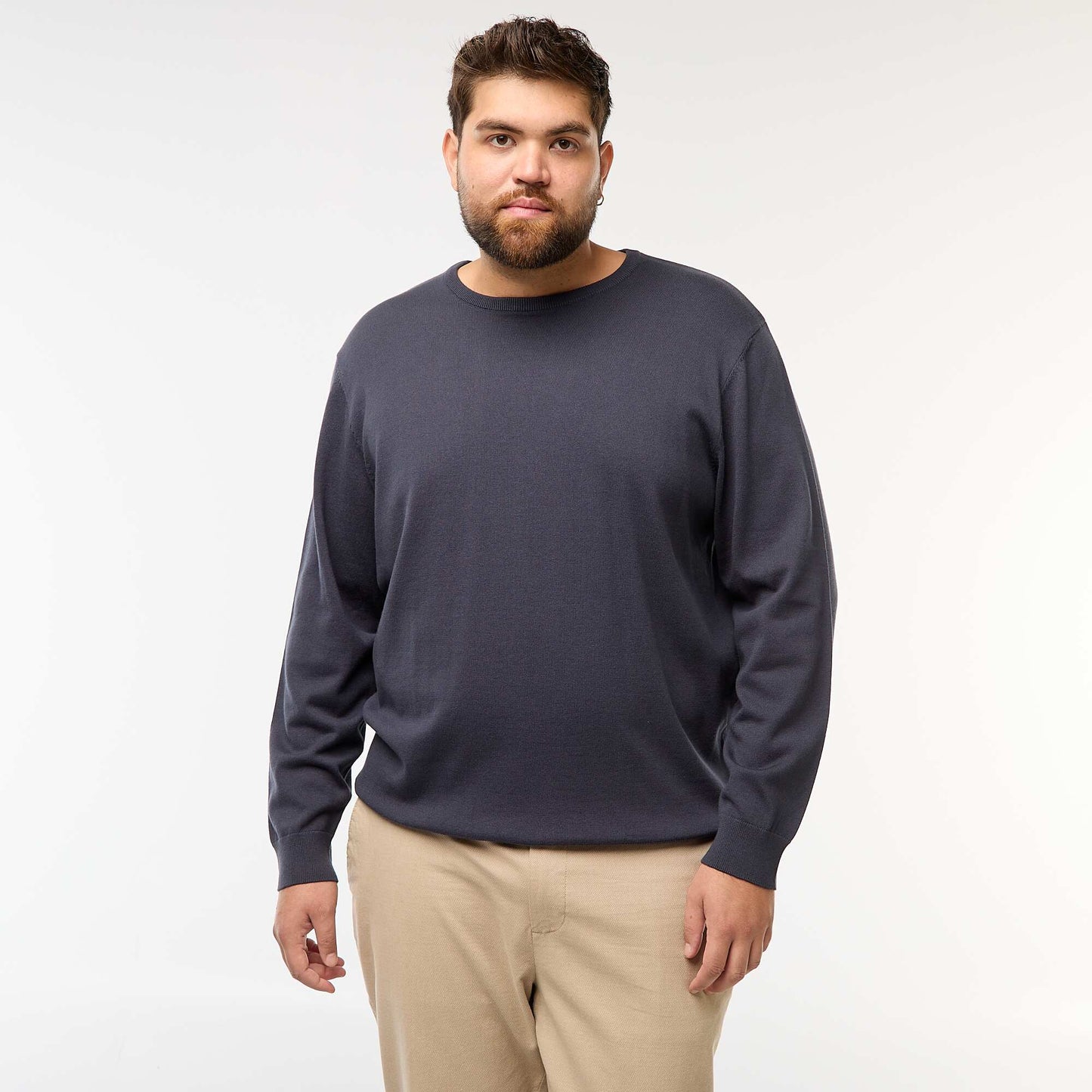 Plain knit crew neck sweater BLUE