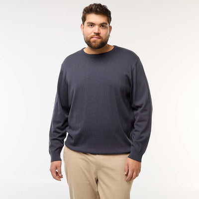 Plain knit crew neck sweater BLUE