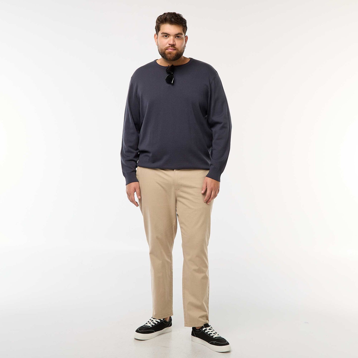 Plain knit crew neck sweater BLUE