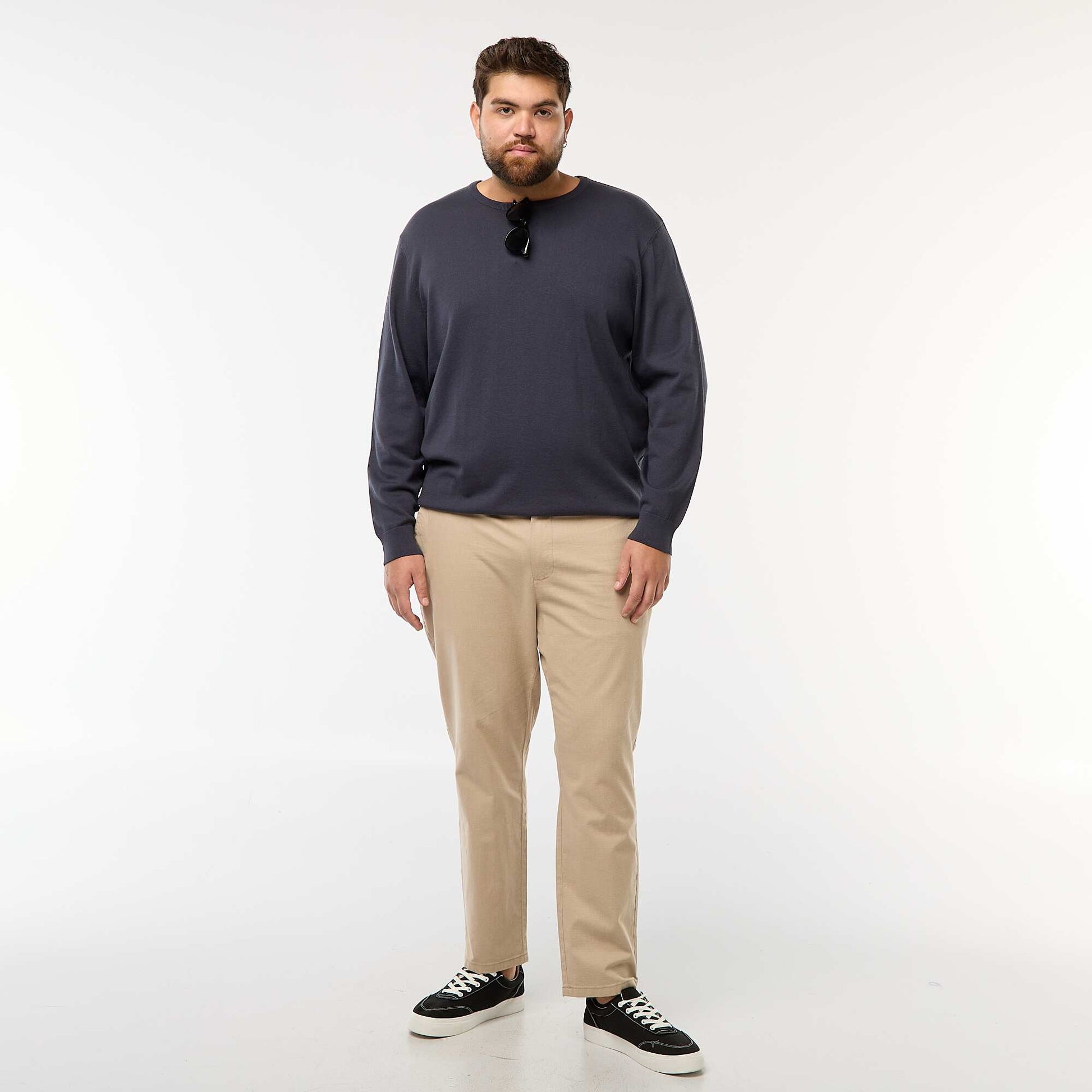 Plain knit crew neck sweater BLUE