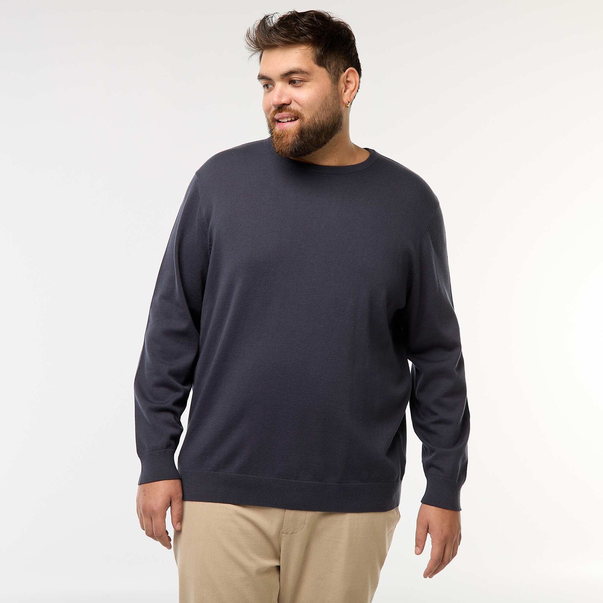 Plain knit crew neck sweater BLUE