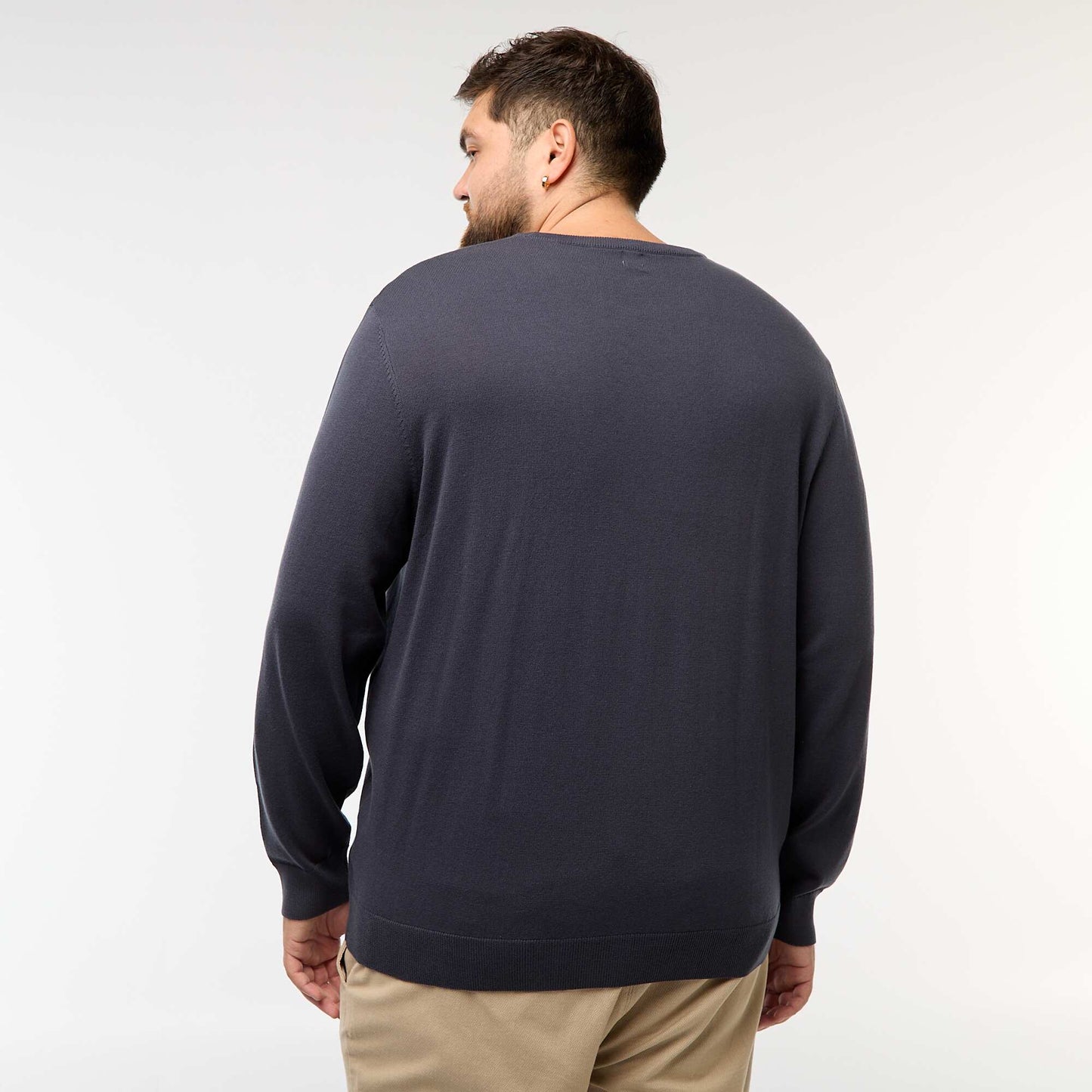 Plain knit crew neck sweater BLUE