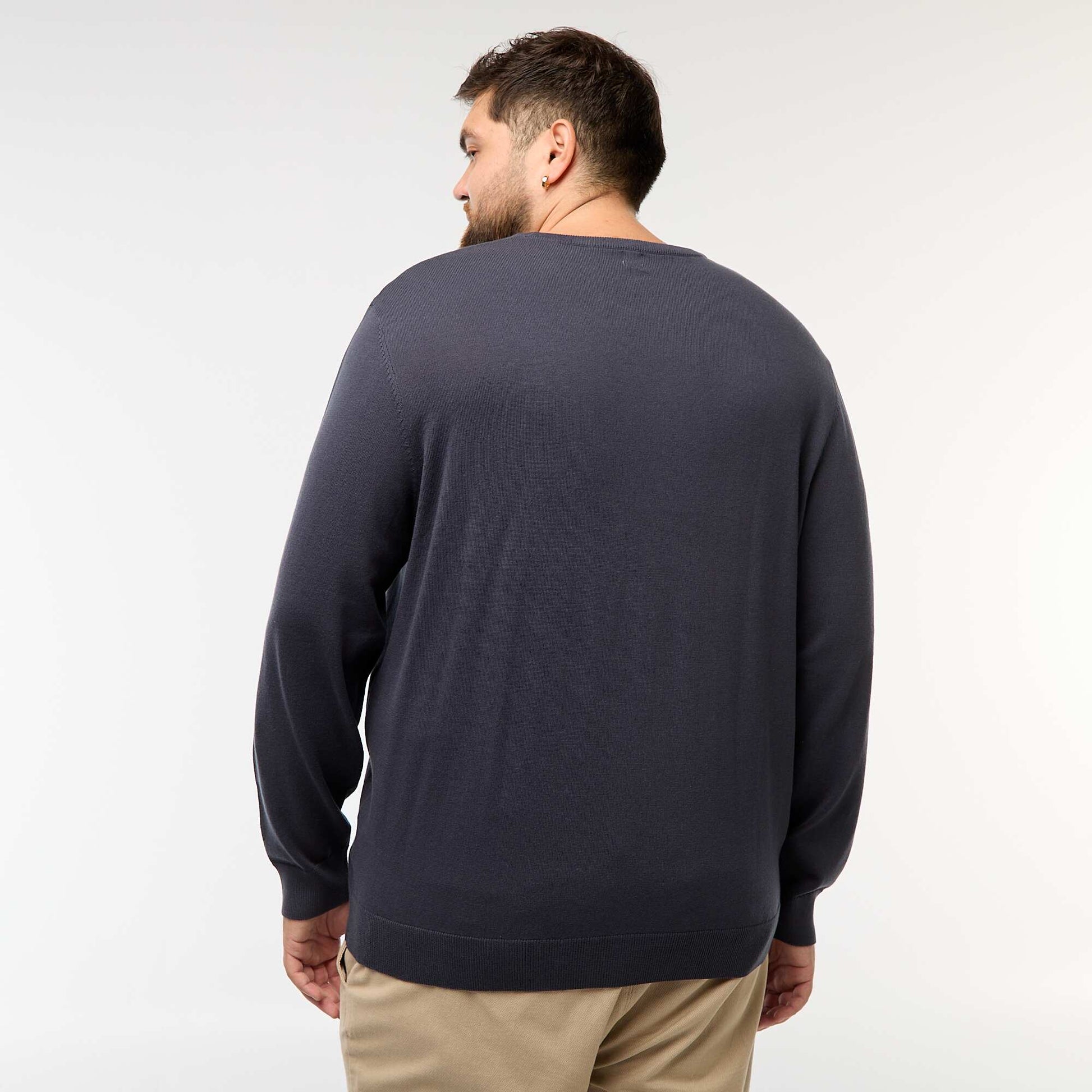 Plain knit crew neck sweater BLUE