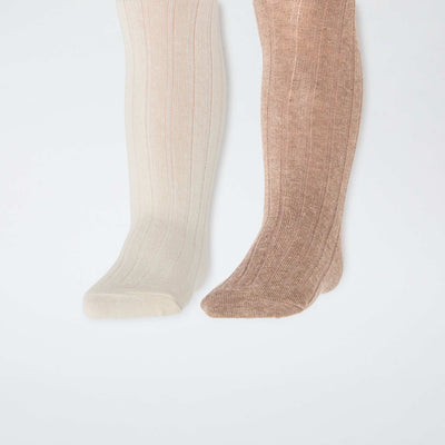 Pack of 2 warm ribbed tights BROWN